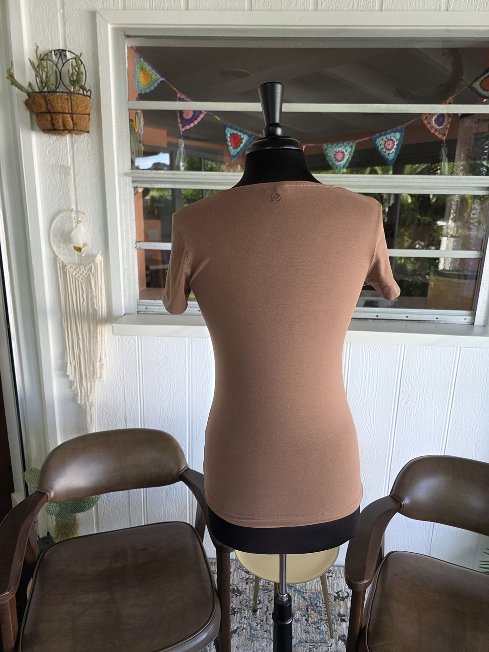 Escada Y2K Baddie Short Sleeve Scoop Neck Top Mocha Brown Strechy Tee - Picture 3 of 12
